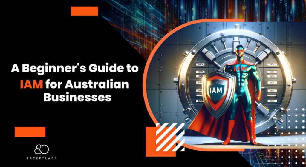 A graphic titled "A Beginner's Guide to IAM for Australian Businesses" with text about data and IAM throughout the image.