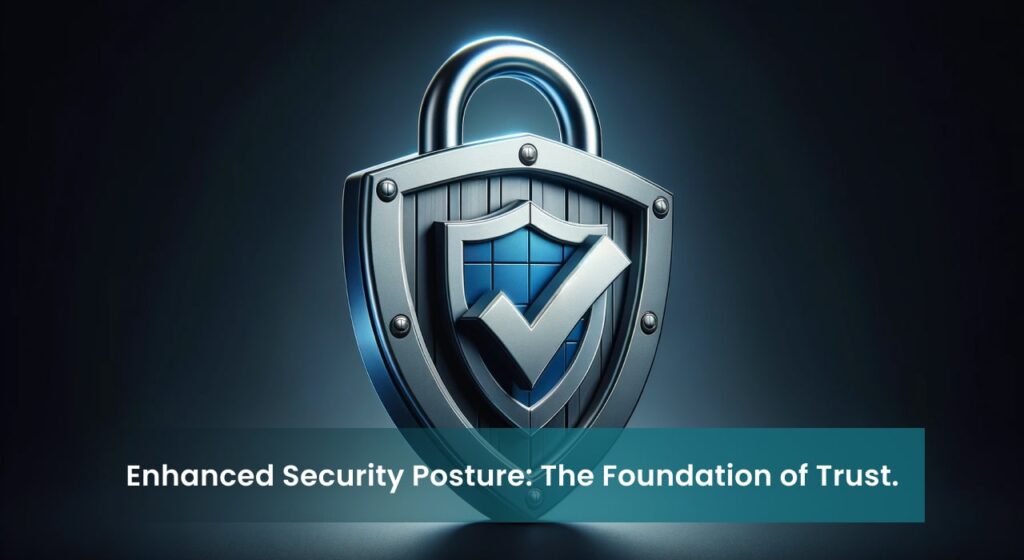 A shining metallic shield with a checkmark represents a robust security posture as the bedrock of organizational trust, reflecting Packetlabs' commitment to cybersecurity.