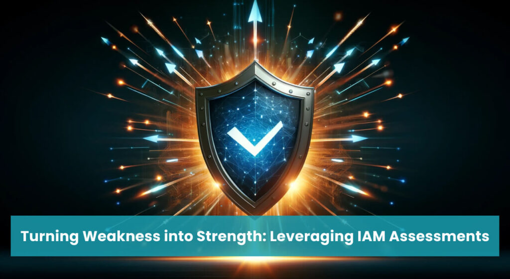 Vibrant shield deflecting digital arrows, representing the empowerment of cybersecurity through IAM assessments.