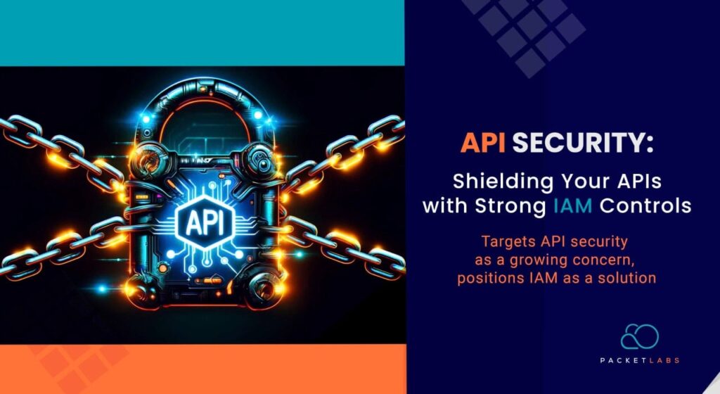 Digital artwork depicting an API symbol locked behind a high-tech shield, representing strong IAM controls for API security in Australia.