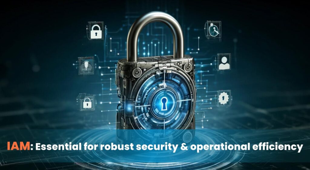 A digital padlock with a futuristic design, surrounded by icons representing different aspects of cybersecurity and identity management, symbolising the essential role of Identity and Access Management (IAM) in ensuring robust security and operational efficiency for Australian businesses.
